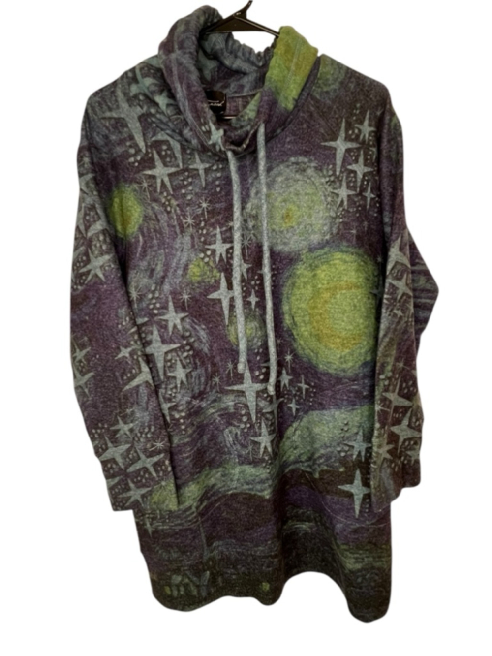 Inoah Super Soft Celestial Space Patterned Cowel Neck Long Sleeve Sweater